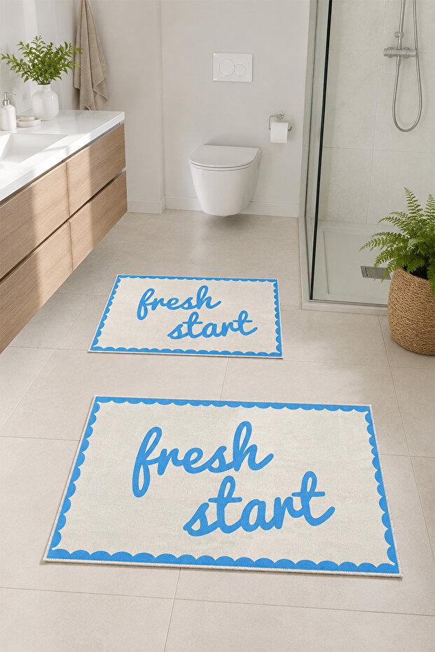 Decorative Digital Printed Set of 2 Bath Mat Non-Slip Base Toilet Set