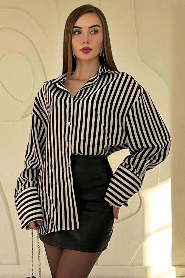 Black Striped Oversize Shirt