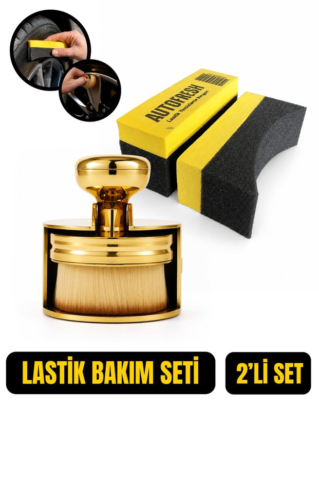 Auto Tire Care Kit | Tire Shine Sponge and Detail Brush with Gold Container