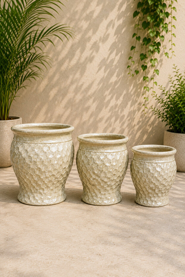 Ceramic Vintage Honeycomb Pot - SET 3PCS