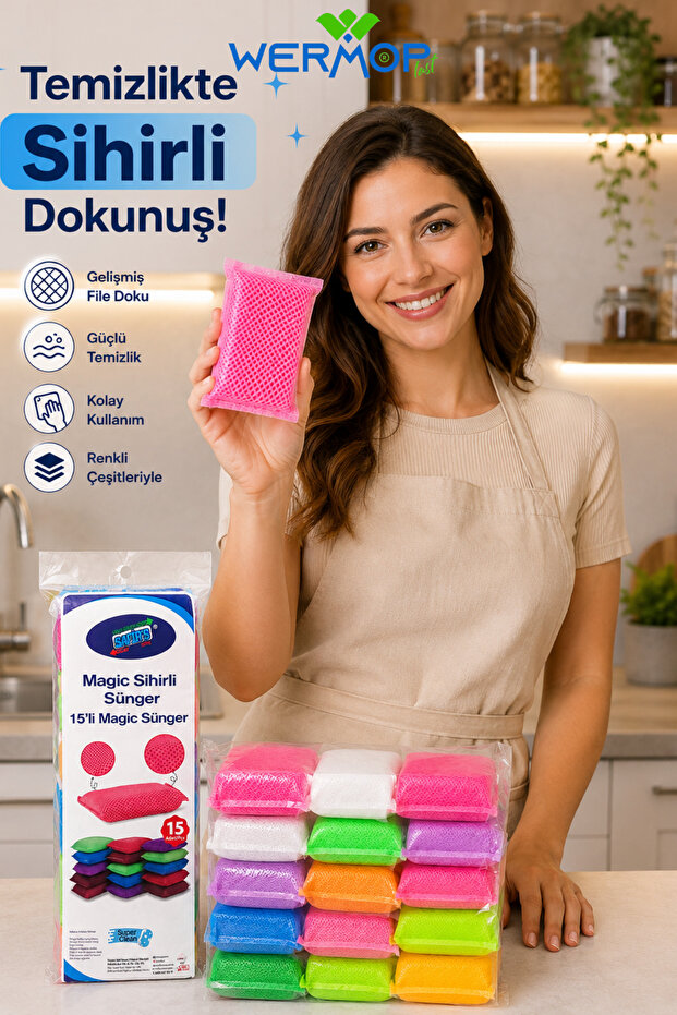15-Pack Magic Sponge – Multi-Purpose Cleaning Sponge with Colorful Mesh Texture