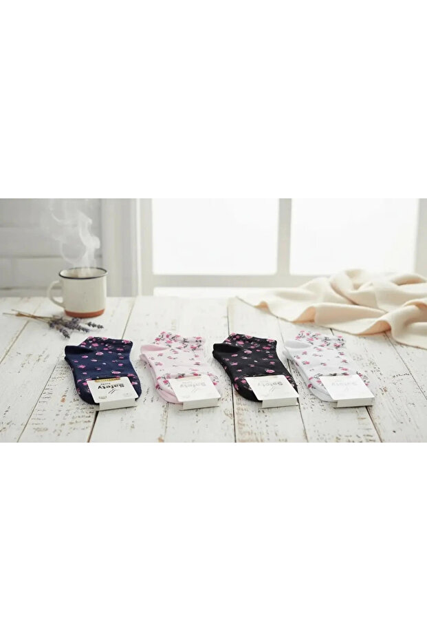 Cotton Rose Patterned Mixed Color Booties Socks 12 Pack