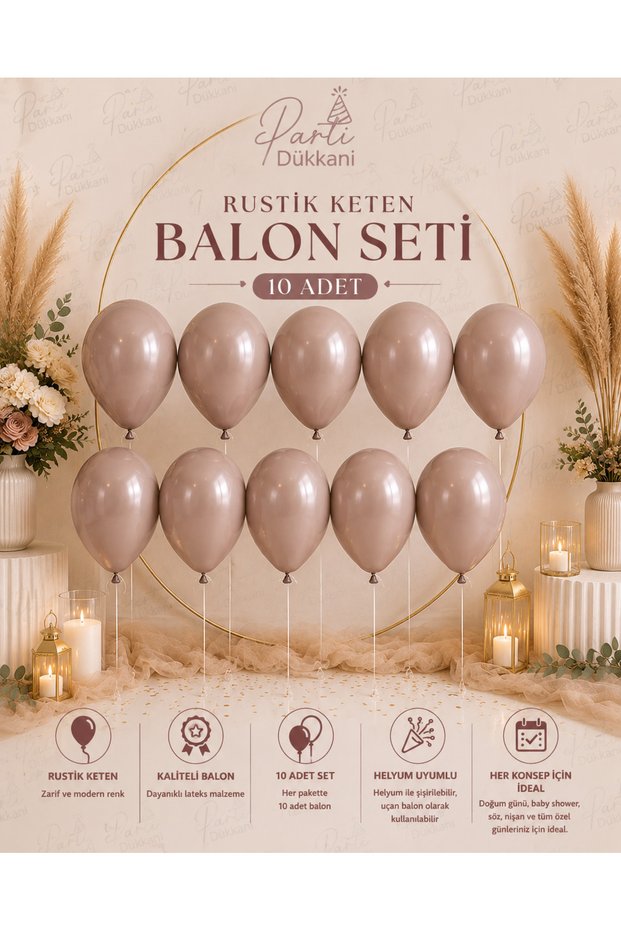 Rustic Linen Balloons 12 Inch Set of 10 Helium Compatible Latex Flying Balloons Birthday Party Decoration