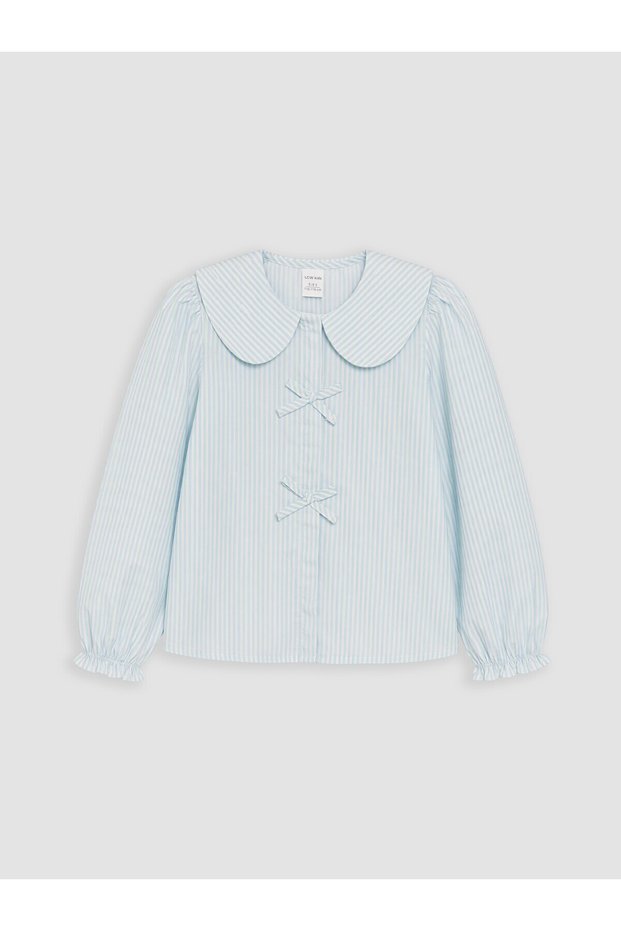 Lcw Kids Blue Baby Collar Bow Detailed Striped Girls' Shirt