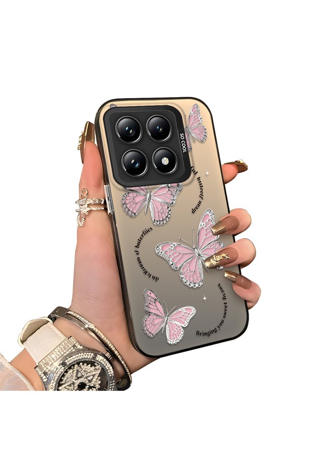 Mi 14t Pro 5g Compatible Silicone Edge Hard Back Case Butterfly Pattern Couple Phone Case