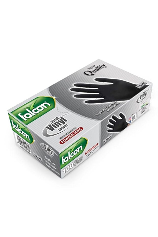 Falcon Vinyl Gloves - Black Powder Free 100 pieces (Extra Large)