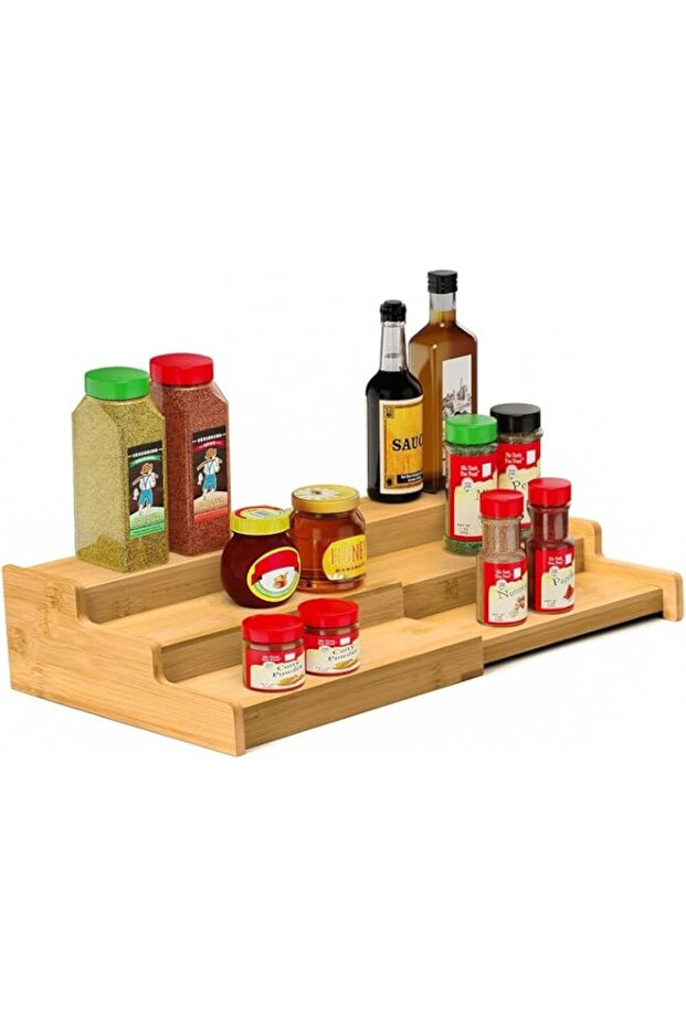 Spice Rack Organizer for Cabinet, 3-Tier Expandable Bamboo Spice Storage, Ideal for Kitchen Cabinets, Cupboards, Pantries, and More (Natural)
