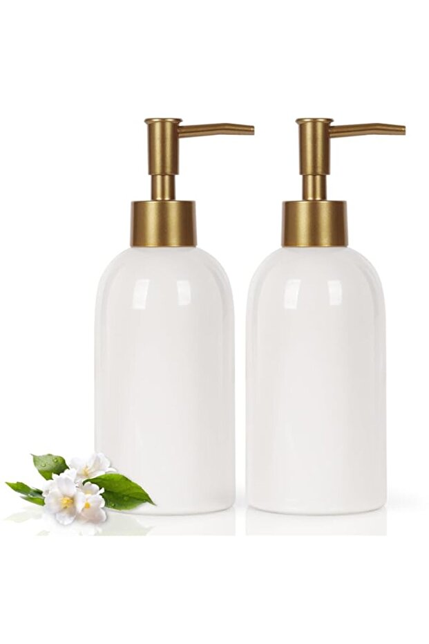 Natheeph 14OZ Ceramic Soap Dispenser Ceramic Soap Pump Dispenser Can Fill Liquid for Bathroom/Kitchen (2PC White)