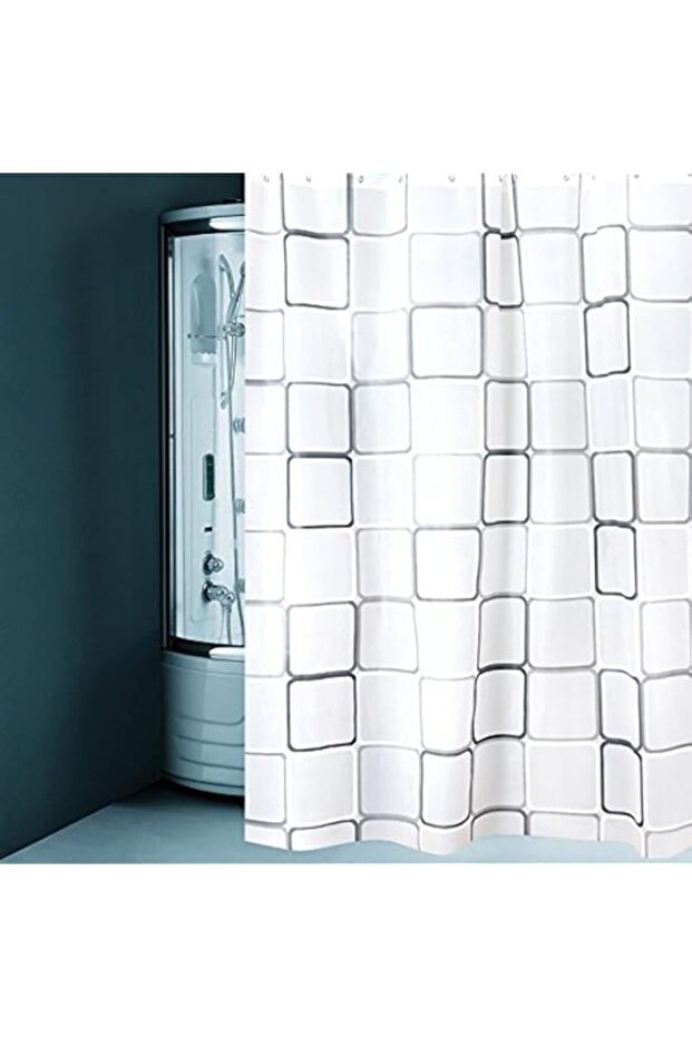 Square Printing Waterproof Shower Curtain 180 X 200 Cm, White