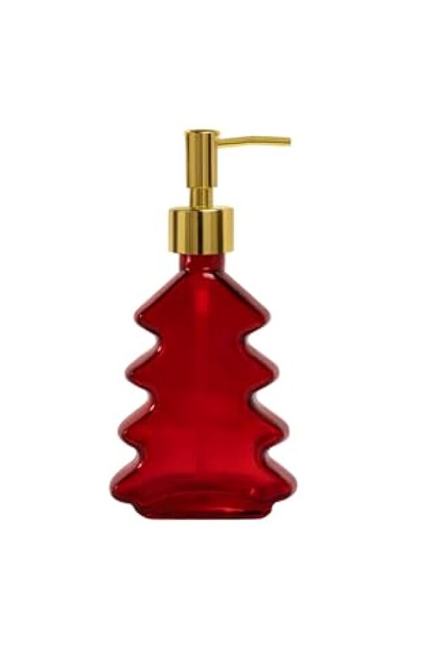 Glass red Christmas tree shaped soap dispenser (Red)