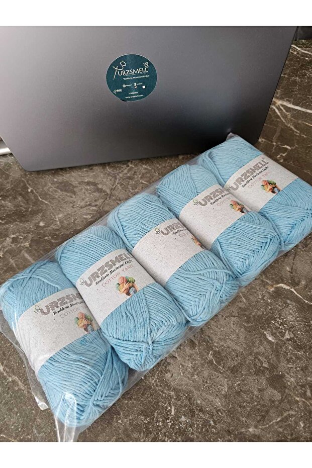Cotton Knitting Yarn 5-Pack 500 Gr. Turkuaz (100Gr Quantity, 200Mt Dir.)