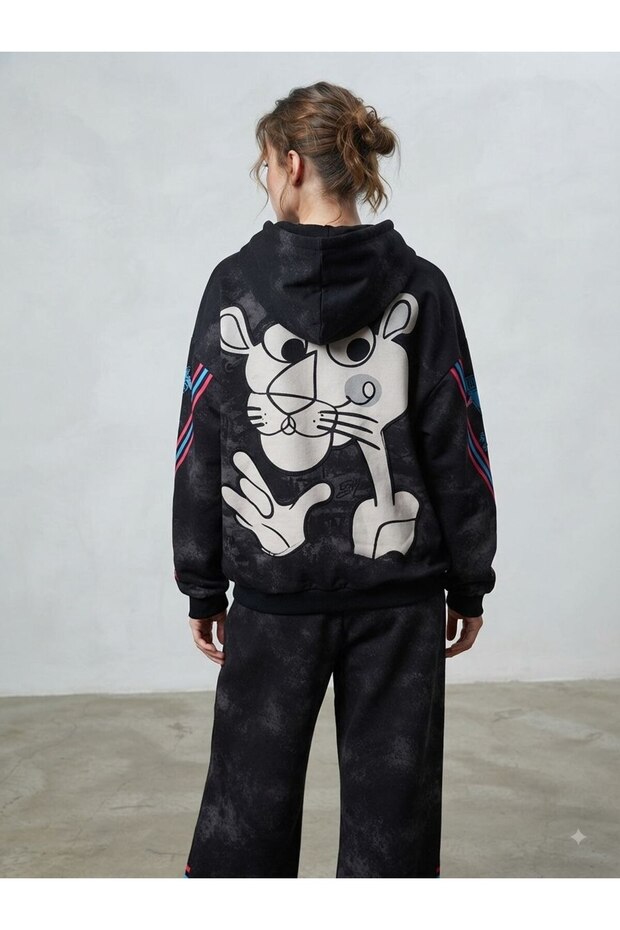 Trendy 3-Thread Brushed Fleece Tracksuit Set with Stone-Print Embroidery
