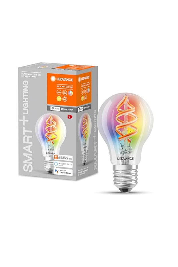 LEDVANCE Smart LED lamp with WiFi Technology, E27 Base, Dimmable, RGB Colours & Light Colour Changeable, Classic A Form, Clear, controllable with Alexa, Google & App, 1 Pack