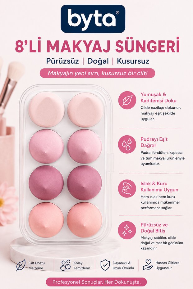 8-Piece Makeup Sponge Set – Boxed Foundation, Powder, and Concealer Application Sponges