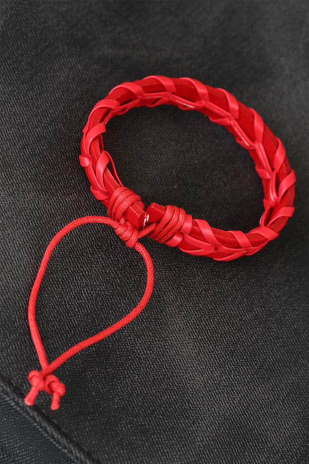 Red Knitted Leather Men's Bracelet