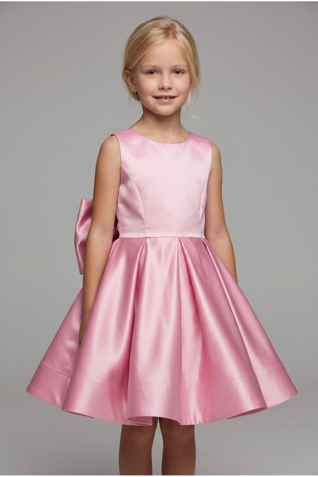 Pink Satin Straps Short Girls Evening Dress
