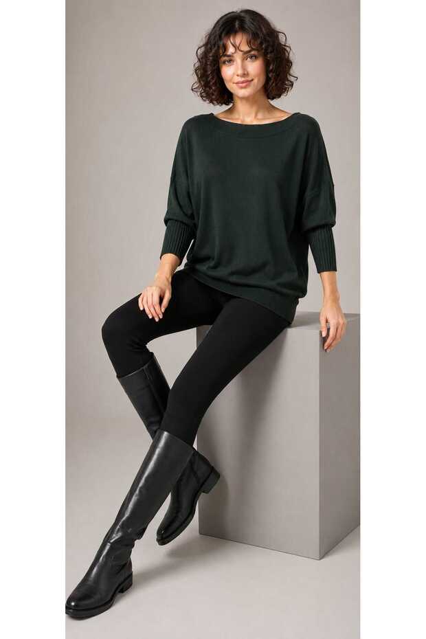 Premium Women's Italian Textured Soft Tauch Truvakar Sleeve Tunic Knitwear Bluz