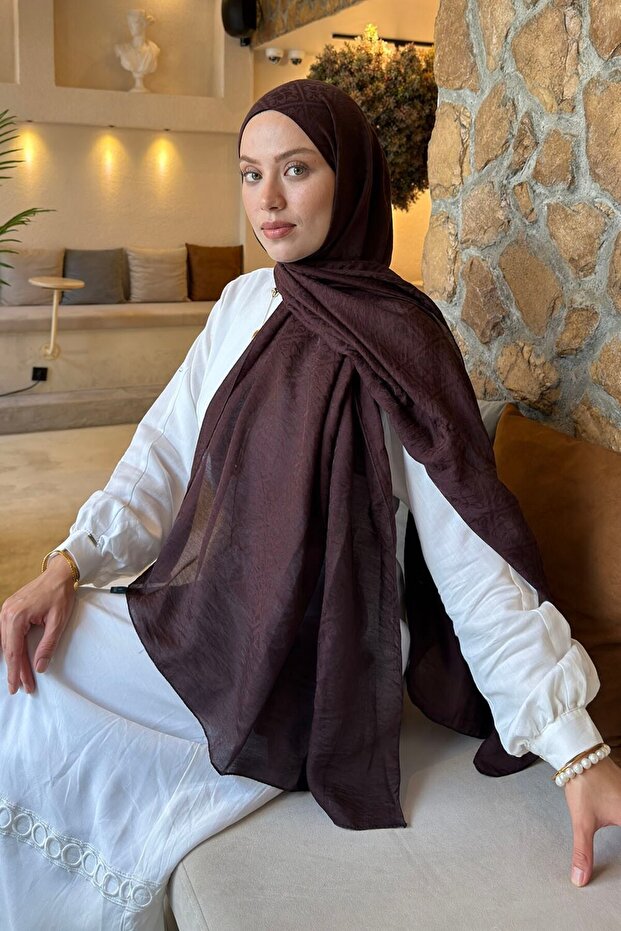 Diamond Pattern Aura Cotton Jacquard Shawl Bitter Brown
