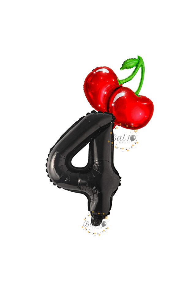 Bal10 Cherry and Black Number Foil Balloon Set Age-4