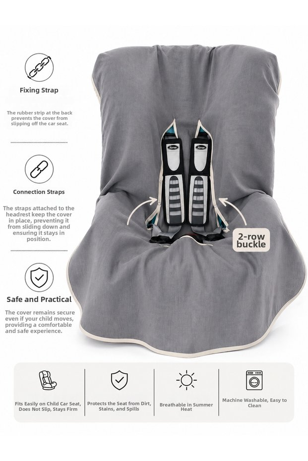 Child Car Seat Cover with Snap Fasteners Gray 100% Natural Cotton Special Design 75X115 cm Muslin Fabric