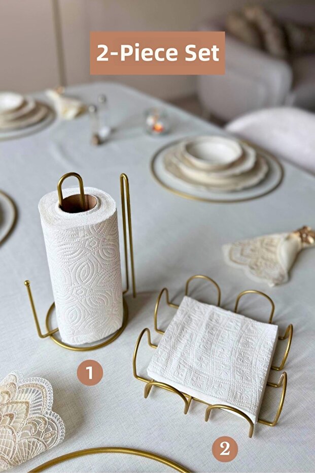 Set of 2 Matte Gold Square Napkin Holders, Vertical Paper Towel Holders, Kitchen Set with Dividers