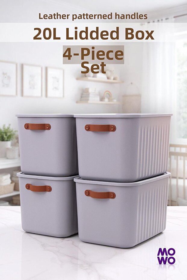 Bigbox with Handle 20 Lt 4-Piece Gray Closet Organizer Storage Box Basket Organizer Toy Box
