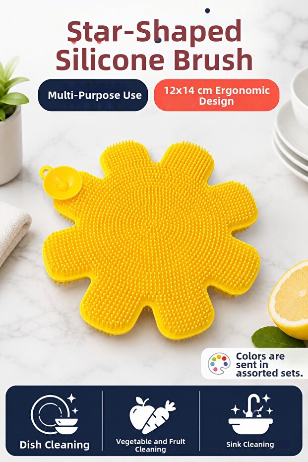 Star Shaped Multi-Purpose Silicone Dish and Vegetable Washing Brush Mixed Color | Cleaning Equipment