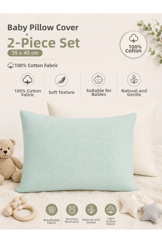 100% Cotton Pillowcase Set of 2 Baby Pillowcases 35X45 cm (2 Cases)