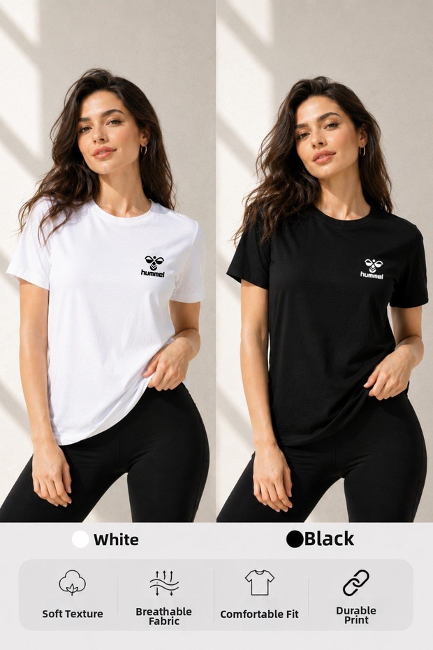 Cordana Women's Basic T-Shirt Set Black and White 2-Piece