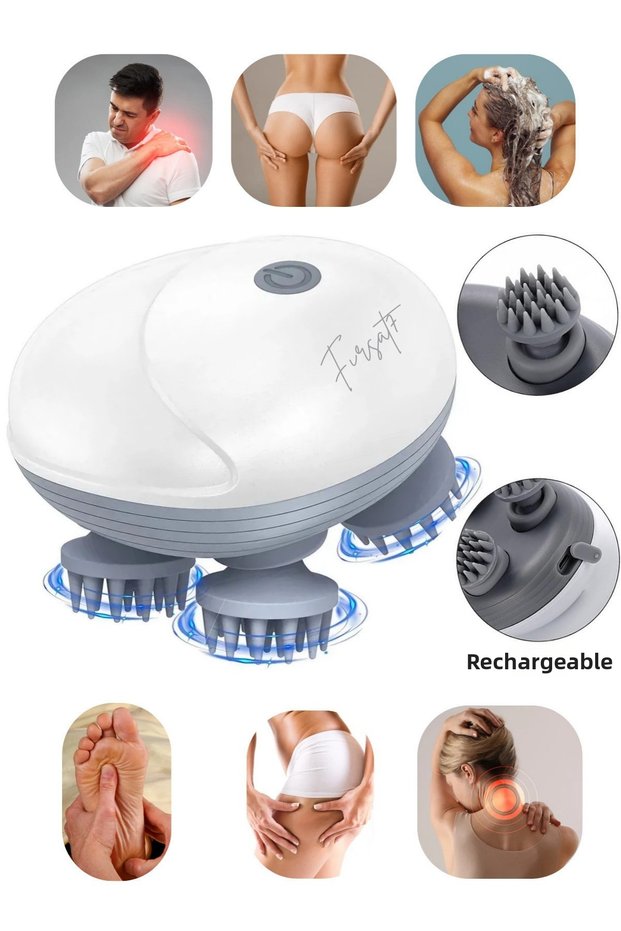 Head Massager 4-Way Rotating Head Waist Neck Back Foot Whole Body Scalp Massage Tool