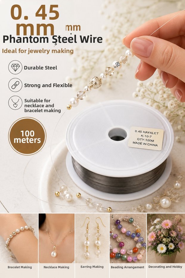 1 Reel ❗ 45 mm X 100 Meters ❗ Ghost Wire Steel Wire Jewelry Making Accessory Wire Bijouterie, Jewelry, Necklace Wire, Beading Wire Crafting Wire Hobby Handicraft Macrame Ornament Anklet Bracelet ❗ 1 Reel 100 Meters
