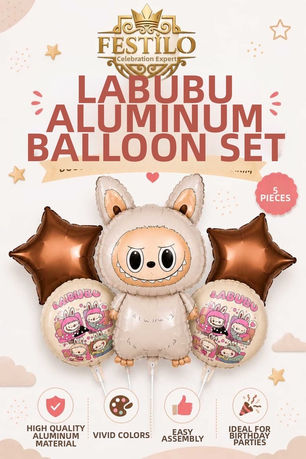 Labubu Foil Balloon Set 5 Pieces Mini Party Decoration Balloon Ornament Set