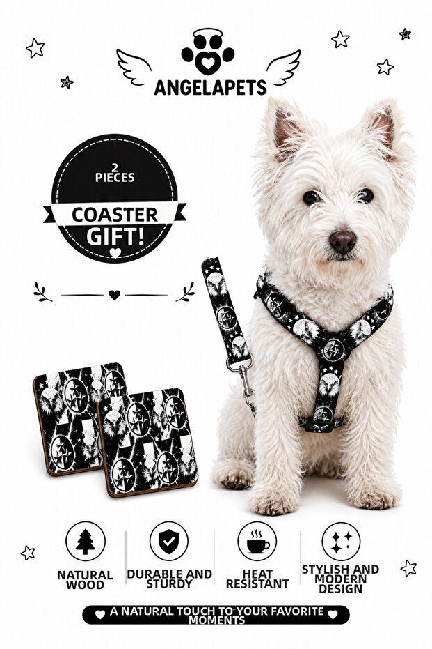 Chest Harness and Travel Strap Set with 2 Wooden Coasters as a Gift