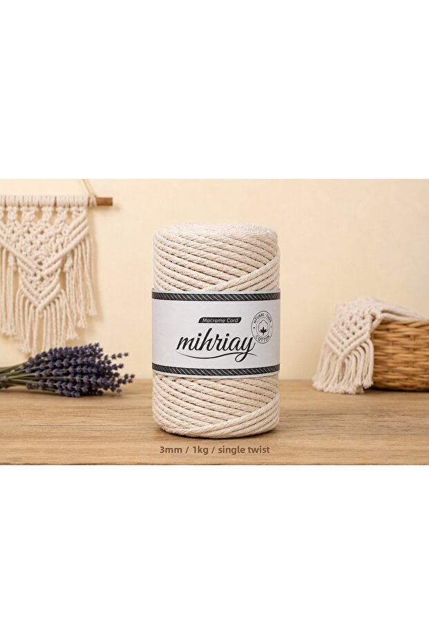 Single Twist 3 mm Macrame Cord 1 kg 100% Cotton Combed Cord