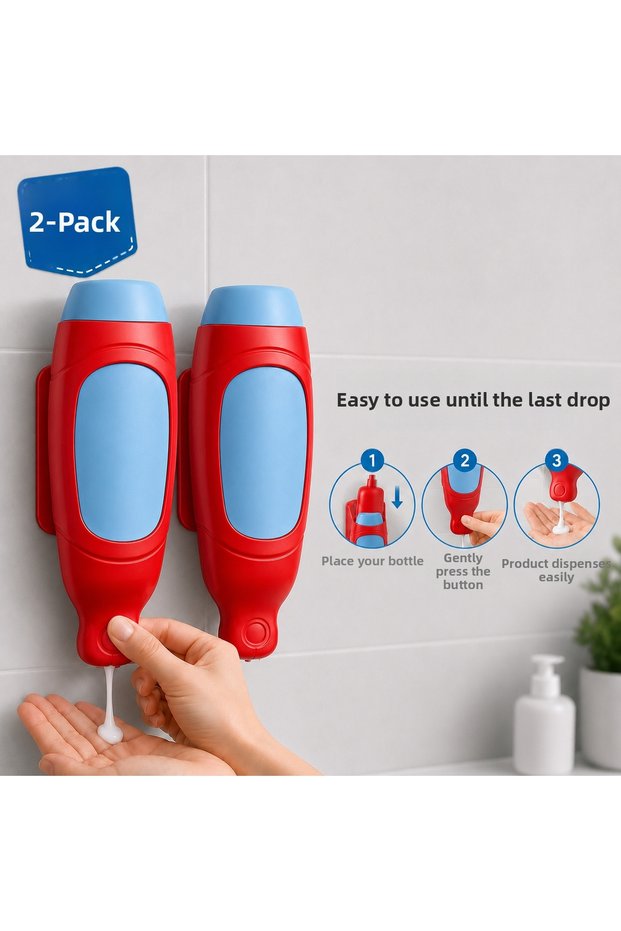 Shampoo and Shower Gel Organizer - Wall Mounted Shower Dispenser and Organizer for Shampoo and Soap Bottles, Silicone Container - Red