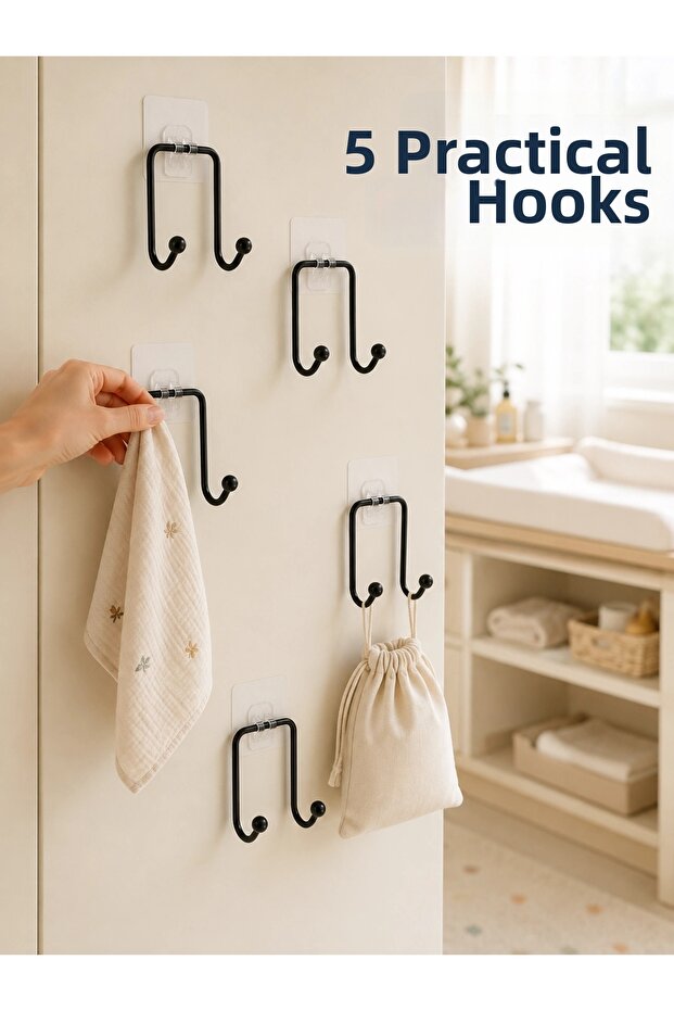 5-Piece Wall-Mounted Adhesive Hanger Practical Home and Living Space Hanger Set