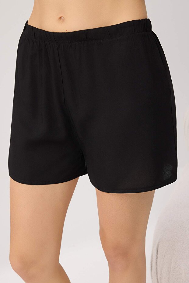 Siyah More Sustainable Solmayan Siyahlar Kalp Nakışlı Viskon Dokuma Pijama Takımı THMSS25PT00002 - 4