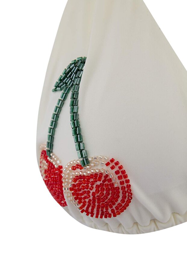 Ekru Üçgen Kaplı Nakış Detaylı Normal Bel Regular Bikini Takımı TBESS26BT00128 - 7