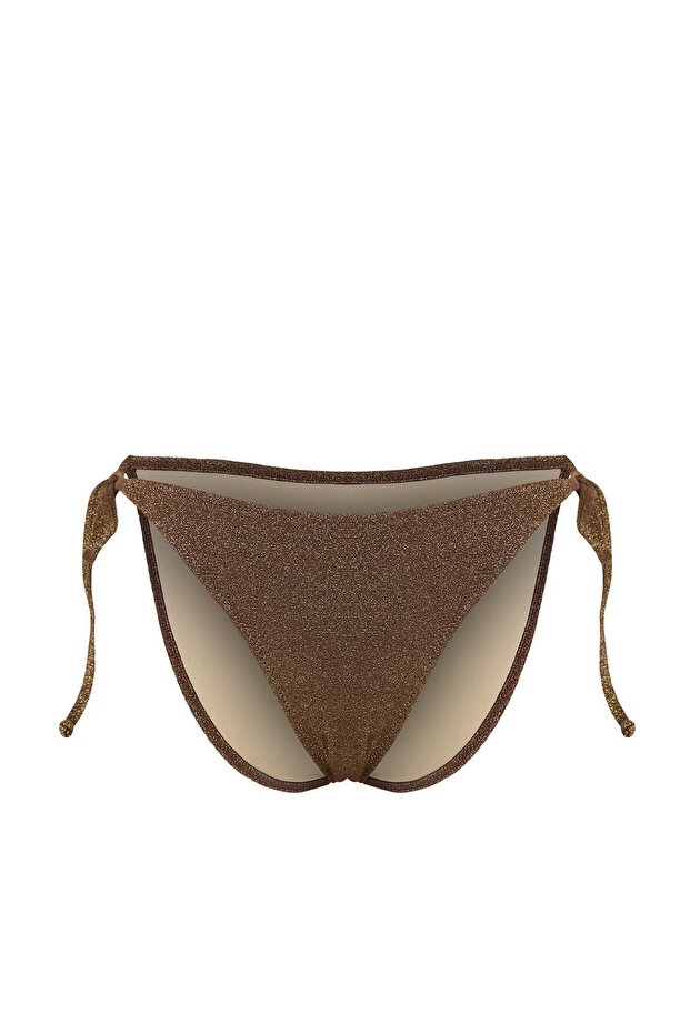 Kahverengi Simli Üçgen Kaplı 3'lü Set Bikini Takımı TBESS26BT00186 - 5