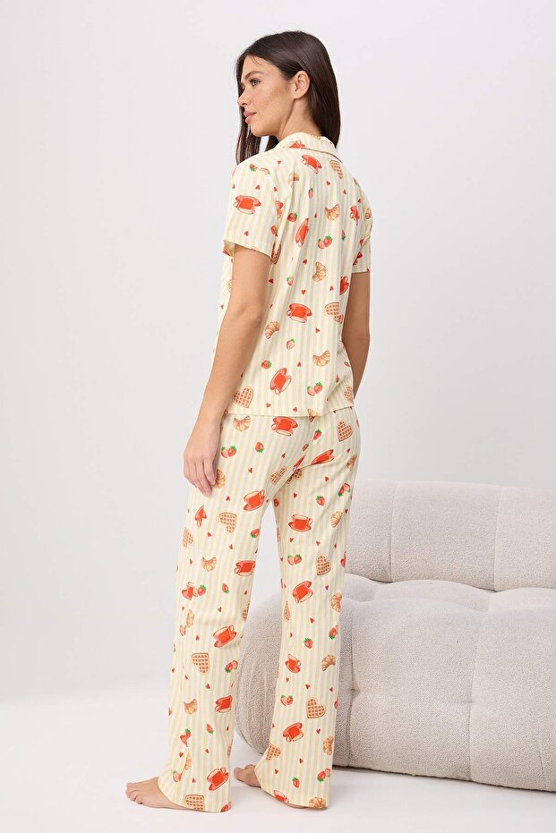 Sarı %100 Pamuklu Eğlence Desenli Örme Pijama Takımı THMSS26PT00008 - 4