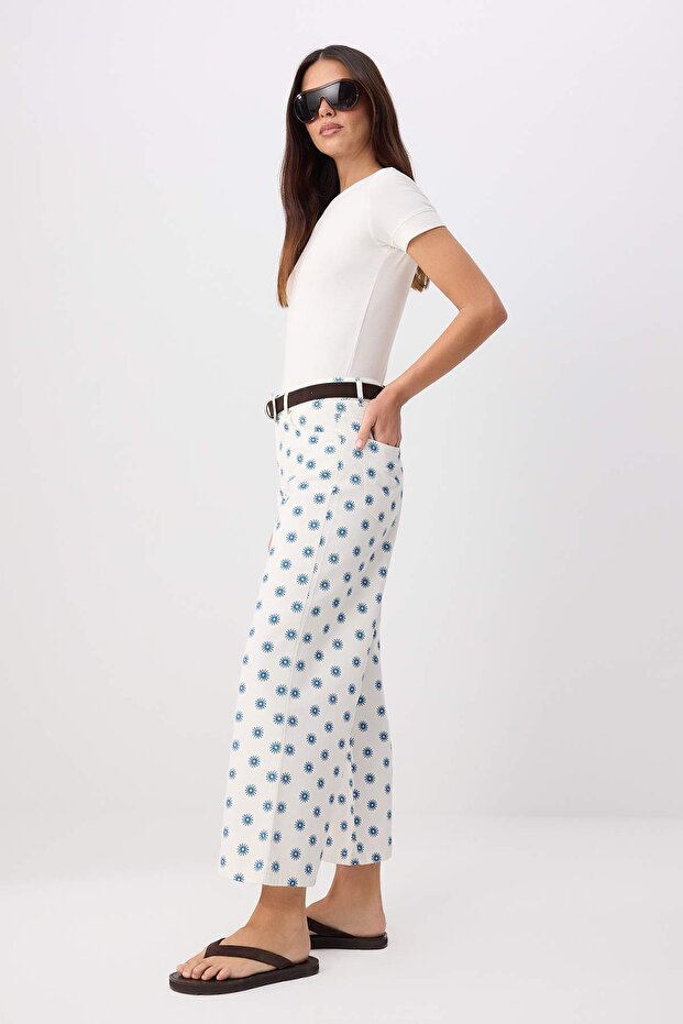 Beyaz Güneş Desenli Yüksek Bel Culotte Jeans TWOSS26JE00365 - 2