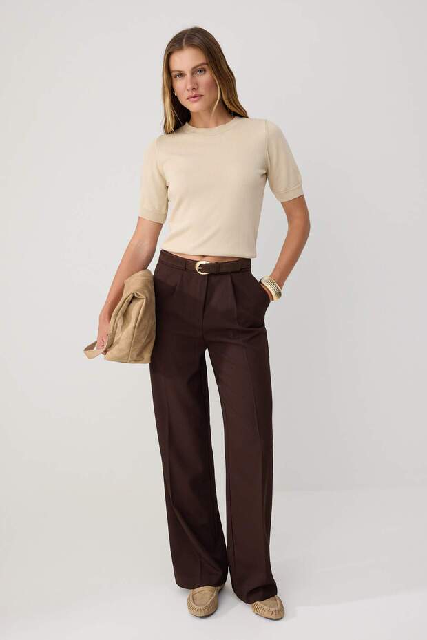 Kahverengi Wide Leg/Geniş Paça Dokuma Pantolon TWOSS24PL00084
