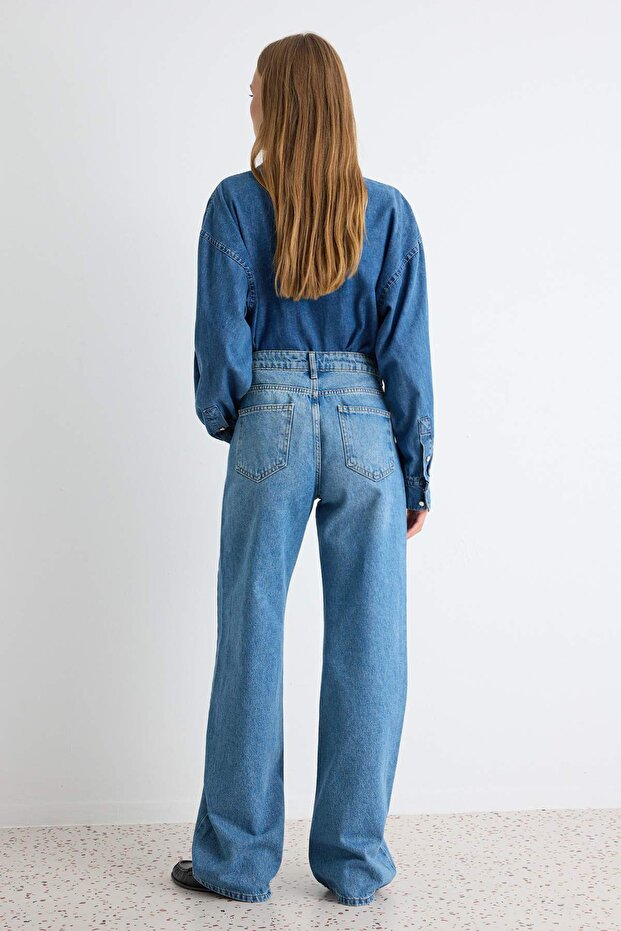 Mavi Yüksek Bel Geniş Paça Wide Leg Jeans TWOAW24JE00074 - 4