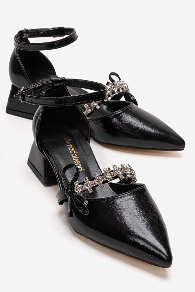 İremsu Stone Bow Detailed Heeled Shoes Black