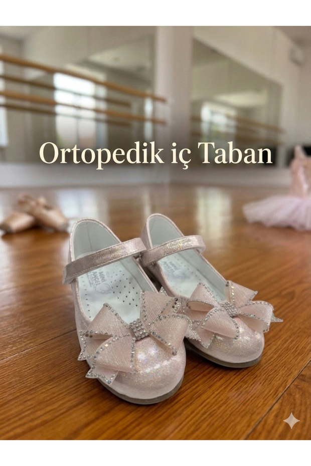 Stylish and Comfortable Cindy Children's Daily Glittery Ballerinas with Tulle Bow and Orthopedic Insole