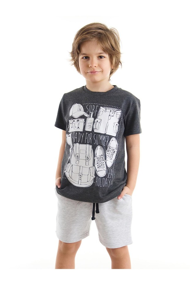 Ready Boy's Dark Gray T-Shirt Gray Shorts Set