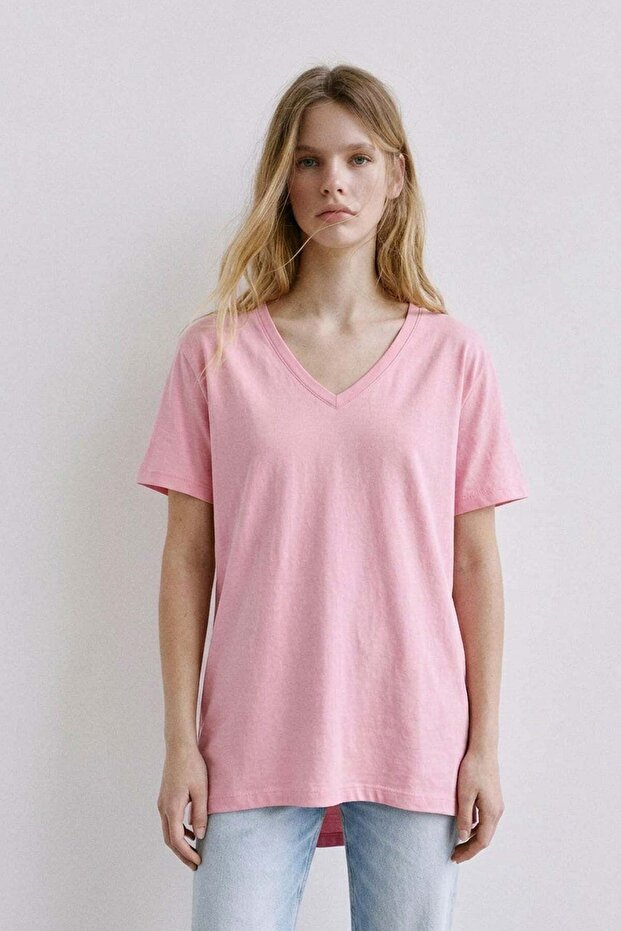 V-Neck Basic Viscose Blend T-Shirt - 3