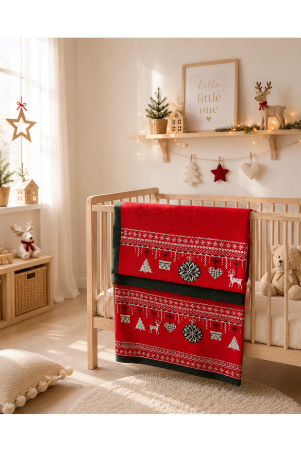 Christmas Patterned Knitwear Red Green Blanket Winter Soft Blanket for Babies Stl70104