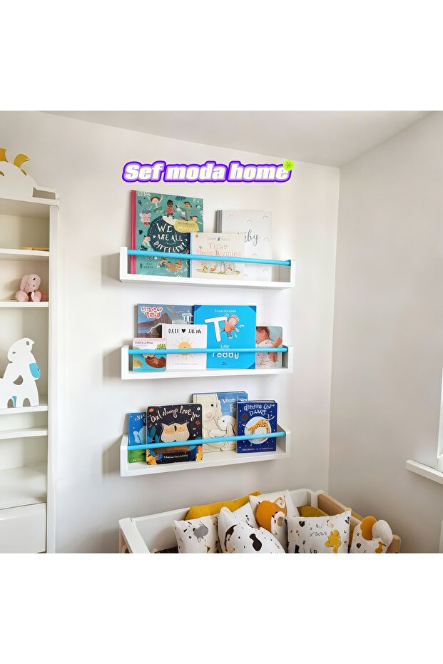3-Piece Mdf Montessori Shelf & Bookcase Blue Slat