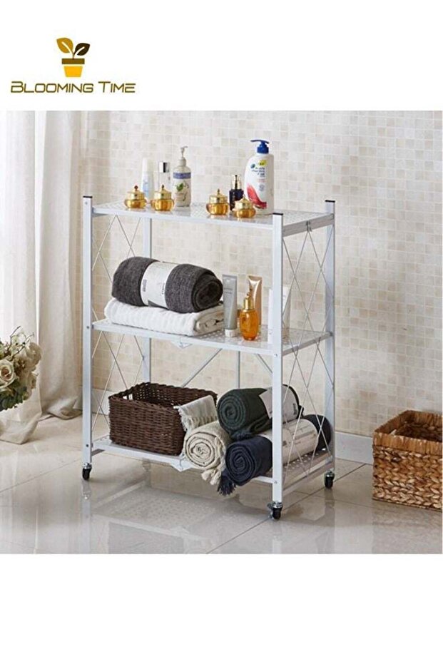 3-Layer Foldable Storage Rack, White - 3